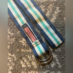 Vineyard Vines Blue and Green Striped Belt with Silver Rings XL 50” long (C101)